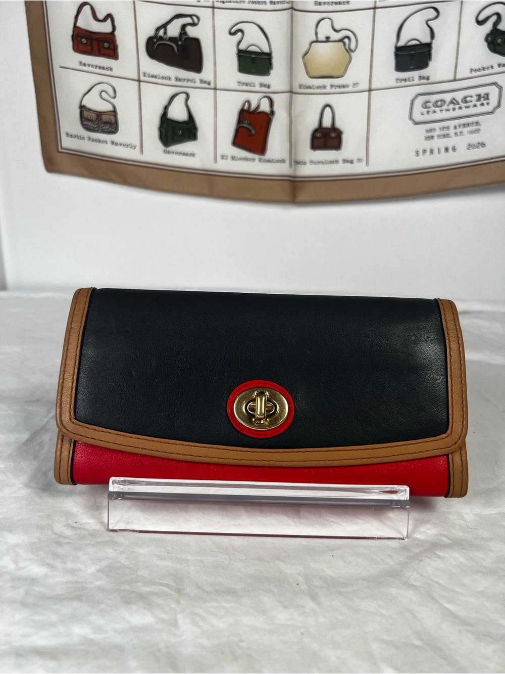 Coach Legacy Park Colorblock Leather Turnlock Wallet Navy Red